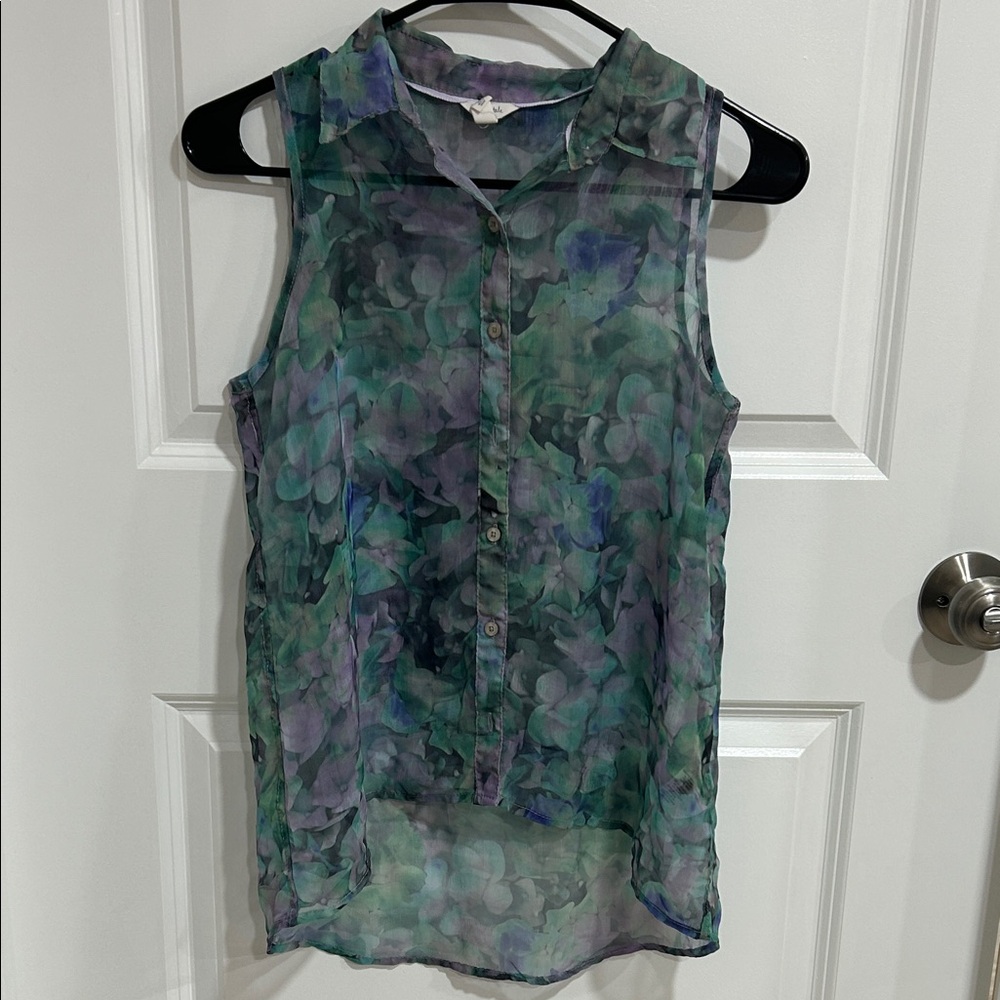 Aeropostale Sheer Sleeveless Floral Blouse in Green and Purple